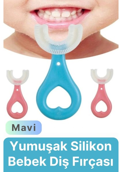 Yeni Nesil Pratik Silikon Yuvarlak U Şeklinde Saplı 2-6 Yaş Yumuşak Mavi Bebek Çocuk Diş Fırçası