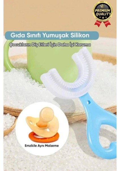Yeni Nesil Pratik Silikon Yuvarlak U Şeklinde Saplı 2-6 Yaş Yumuşak Mavi Bebek Çocuk Diş Fırçası modelleri