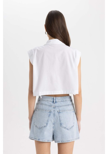 Crop Poplin Kısa Kollu Gömlek C8285AX24SM