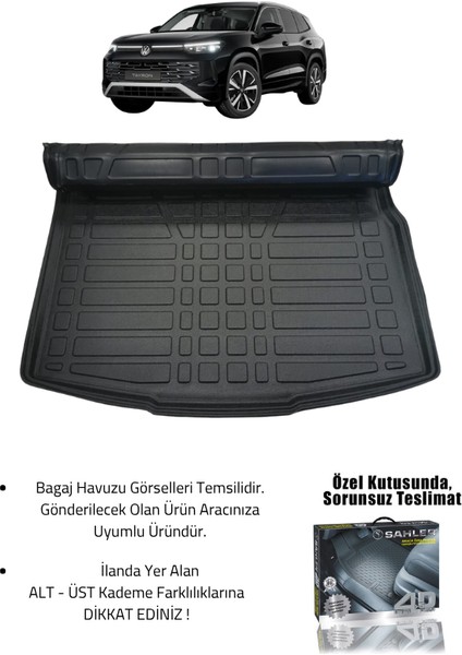 Volkswagen Tayron 2024+ Uyumlu 4.5d Premium Havuzlu Oto Paspas ve Liner Marka 3D Alt Bagaj Havuzu fiyatları