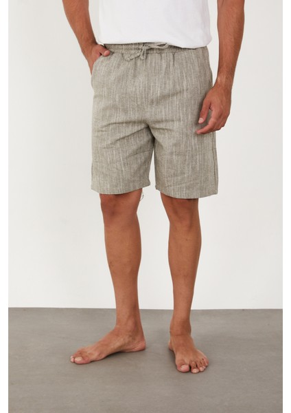 Erkek Keten Şort Beli Lastikli Baggy Rahat Kesim fiyatları