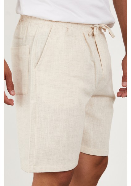 Erkek Keten Şort Beli Lastikli Baggy Rahat Kesim modelleri