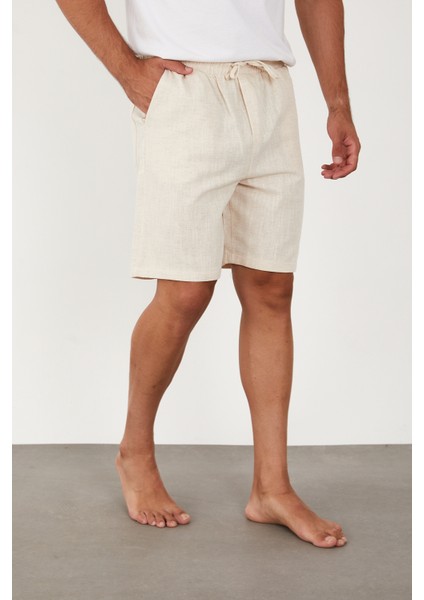Erkek Keten Şort Beli Lastikli Baggy Rahat Kesim fırsatları