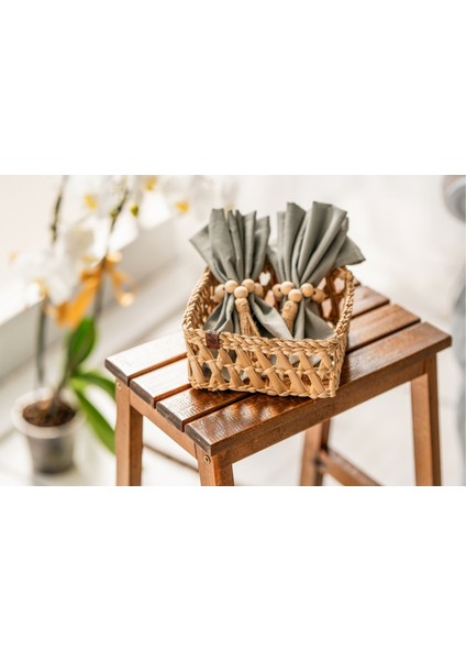 %100 El Yapımı Doğal Hasır Peçetelik | 15X15X8 cm Çok Amaçlı Organizer | Dekoratif Masa Üstü Düzenleyici