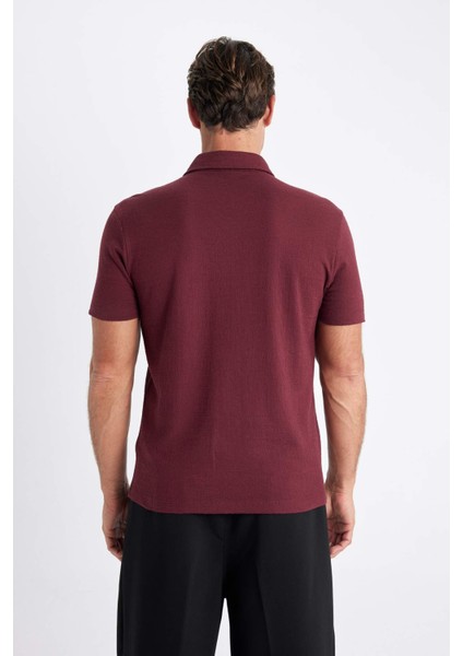 Slim Fit Dar Kesim Polo Yaka Kısa Kollu Dokulu Tişört C8573AX24SM