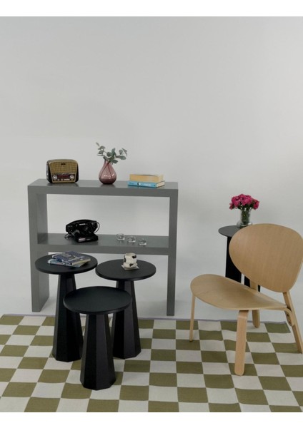 Lilyum Mantar Sehpa Üçlü Set Siyah (57+52+47 Cm) modelleri