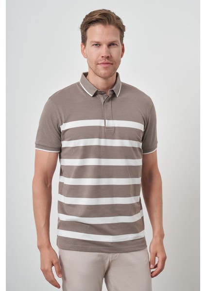 Erkek Vizon Trend Rınger Polo Yaka T-Shirt