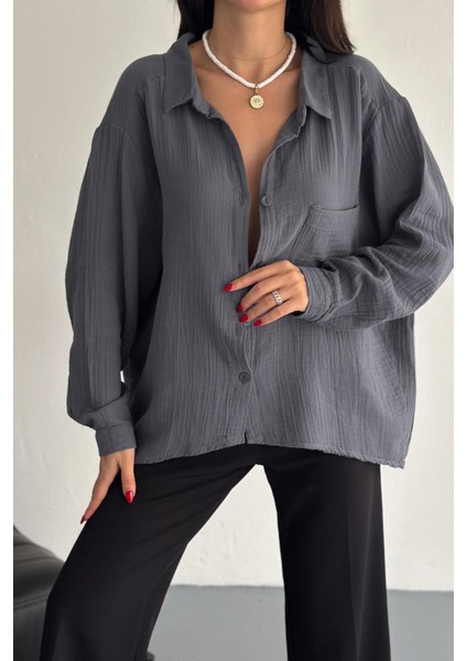 Oversize Müslin Kumaş Rahat Gömlek
