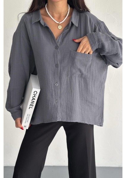 Oversize Müslin Kumaş Rahat Gömlek