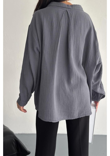 Oversize Müslin Kumaş Rahat Gömlek