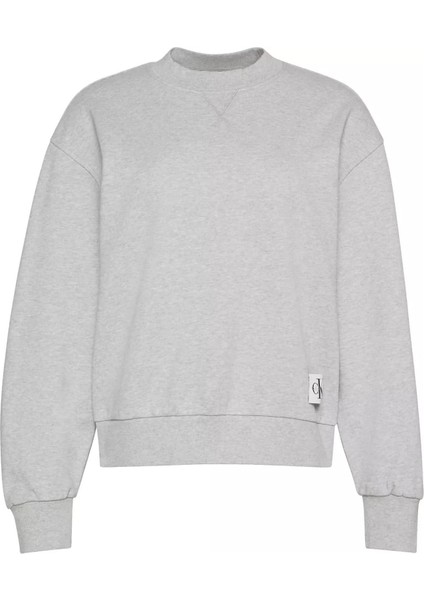 Kadın Bisiklet Yaka Logo Patch'li Sweatshirt - Gri