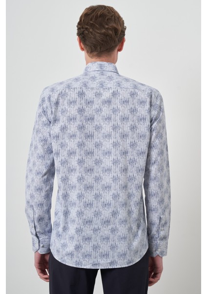 Erkek Lacivert Slim Fit Düğmeli Yaka Gömlek