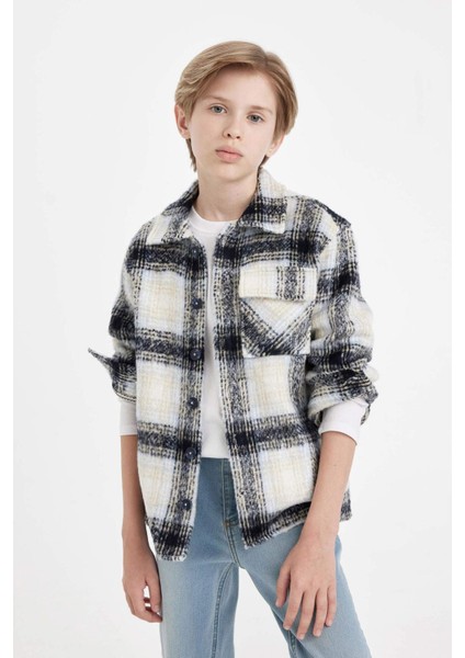 Erkek Çocuk Oversize Geniş Kalıp Polo Yaka Flanel Kareli Gömlek C9076A824WN