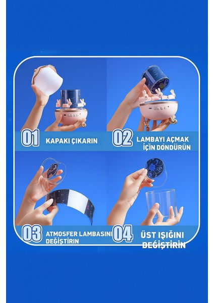 Tavşan Projeksiyon Lamba 12 Film USB Bt Hoparlör Yıldız Gece Lambası modelleri