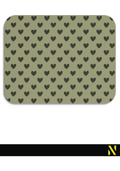 Haki Renkli Kalpli Desenli Ergonomik Mouse Pad - 23 cm x 19 cm - Kaydırmaz Taban Ev ve Ofis Kullanımı Fare Altlığı Mousepad