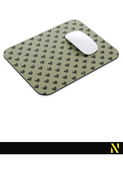 Haki Renkli Kalpli Desenli Ergonomik Mouse Pad - 23 cm x 19 cm - Kaydırmaz Taban Ev ve Ofis Kullanımı Fare Altlığı Mousepad modelleri