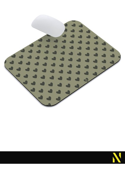 Haki Renkli Kalpli Desenli Ergonomik Mouse Pad - 23 cm x 19 cm - Kaydırmaz Taban Ev ve Ofis Kullanımı Fare Altlığı Mousepad