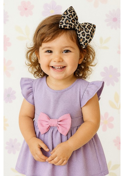 Büyük Fiyonklu Kız Bebek / Çocuk Saç Bandı Leopar