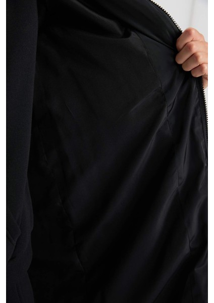 Su Geçirmez Uzun Şişme Mont Parka Isı Yalıtımlı Kapüşonlu Kapitoneli Fermuarlı Cepli A2362AX24CW