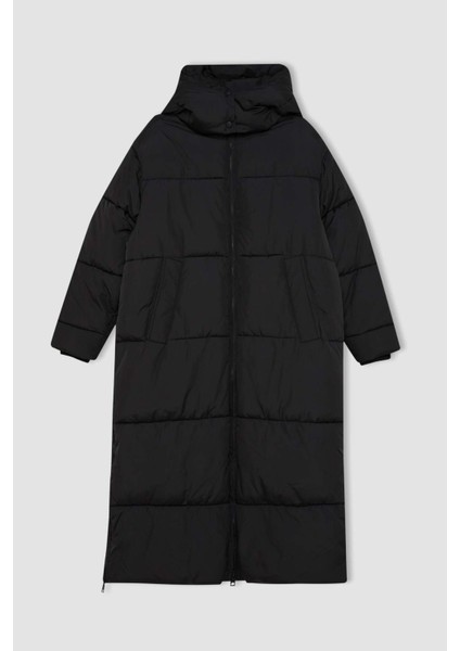 Su Geçirmez Uzun Şişme Mont Parka Isı Yalıtımlı Kapüşonlu Kapitoneli Fermuarlı Cepli A2362AX24CW