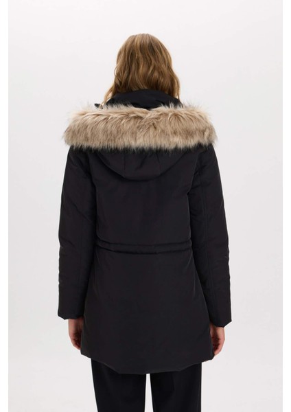 Su Geçirmez Şişme Mont Parka Oversize Geniş Kalıp Çıkarılabilir Suni Kürk Kapüşonlu Fermuarlı Çıtçıtlı Cepli A4074AX24WN