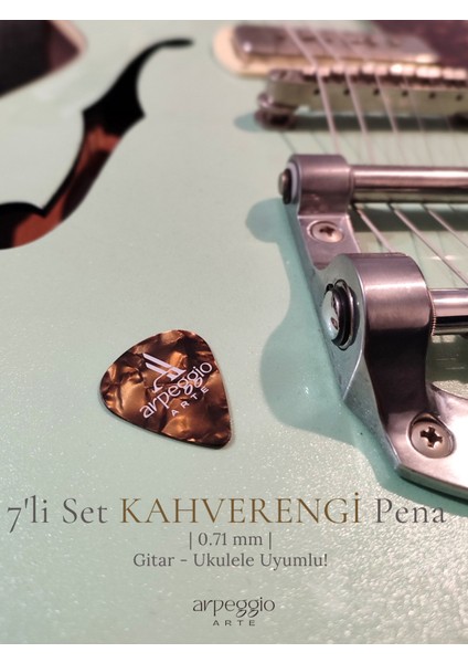 7’li Kahverengi Gitar ve Ukulele Pena Seti + Pena Taşıma Kutusu Hediye | Selüloid Pena (0,71MM) modelleri