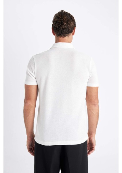 Slim Fit Dar Kesim Polo Yaka Kısa Kollu Dokulu Tişört C8573AX24SM
