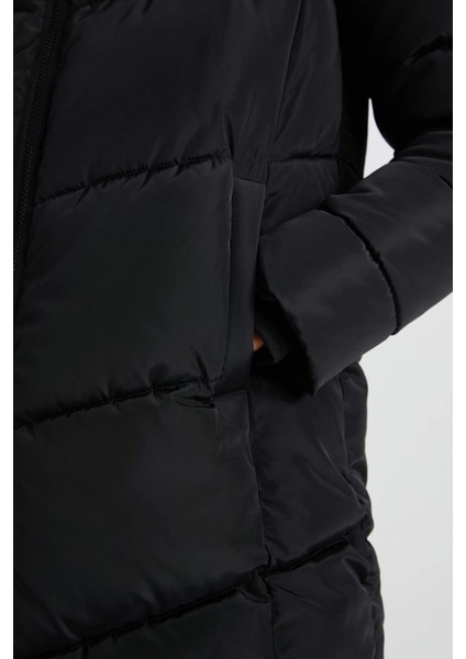 Su Geçirmez Uzun Şişme Mont Parka Isı Yalıtımlı Kapüşonlu Kapitoneli fermuarlı Cepli A3174AX24WN