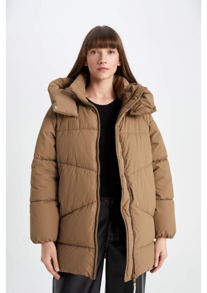 Su İtici Kapüşonlu Şişme Mont Parka Fermuar Çıtçıtlı Cepli C9372AX24WN