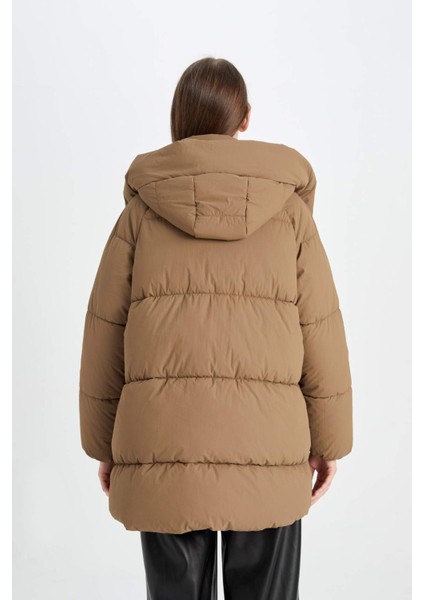 Su İtici Kapüşonlu Şişme Mont Parka Fermuar Çıtçıtlı Cepli C9372AX24WN