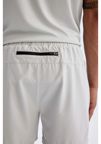 Erkek Gri DeFactoFit Slim Fit Dar Kesim Fermuarlı Telefon Cepli Taytlı Şort Z2147AZ24AU