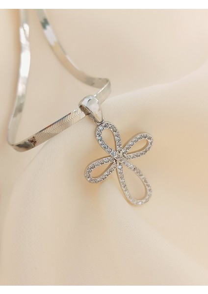 Gümüş Su Yolu Sonsuzluk Yonca Tasarım Çapraz Haç Zirkon Taşlı Kadın Kolye Yılbaşı Yeni Yıl Hediye 9 fiyatları