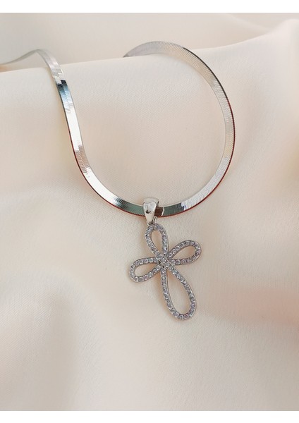 Gümüş Su Yolu Sonsuzluk Yonca Tasarım Çapraz Haç Zirkon Taşlı Kadın Kolye Yılbaşı Yeni Yıl Hediye 9 fırsatları