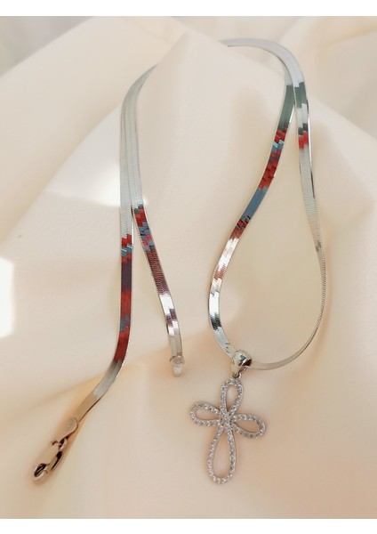 Gümüş Su Yolu Sonsuzluk Yonca Tasarım Çapraz Haç Zirkon Taşlı Kadın Kolye Yılbaşı Yeni Yıl Hediye 9 indirimleri