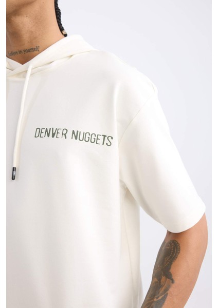 DeFactoFit NBA Denver Nuggets Oversize Geniş Kalıp Kapüşonlu Sırt Baskılı Kısa Kollu Tişört C9250AX24AU