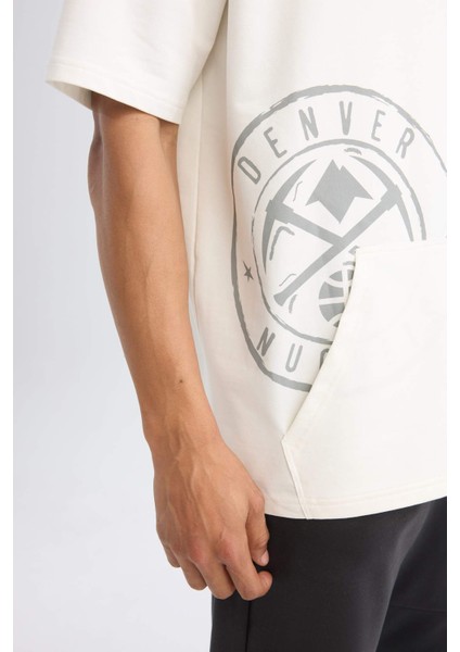 DeFactoFit NBA Denver Nuggets Oversize Geniş Kalıp Kapüşonlu Sırt Baskılı Kısa Kollu Tişört C9250AX24AU