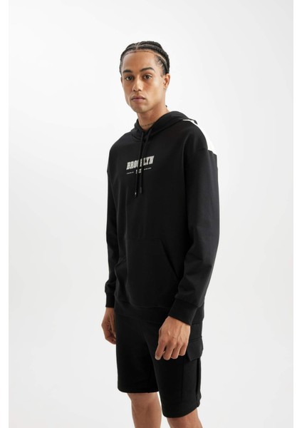 Fit Siyah NBA Brooklyn Nets Comfort Fit Kapüşonlu Sweatshirt C9252AX24AU