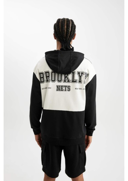 Fit Siyah NBA Brooklyn Nets Comfort Fit Kapüşonlu Sweatshirt C9252AX24AU