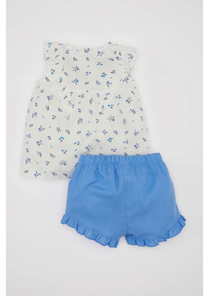 Kız Bebek 2'li Takım Çiçekli Poplin Kolsuz Bluz Şort C9527A524SM