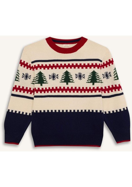 Erkek Çocuk Yılbaşı Temalı Bisiklet Yaka Triko Kazak C9634A824CW