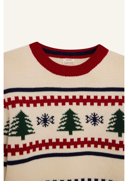 Erkek Çocuk Yılbaşı Temalı Bisiklet Yaka Triko Kazak C9634A824CW