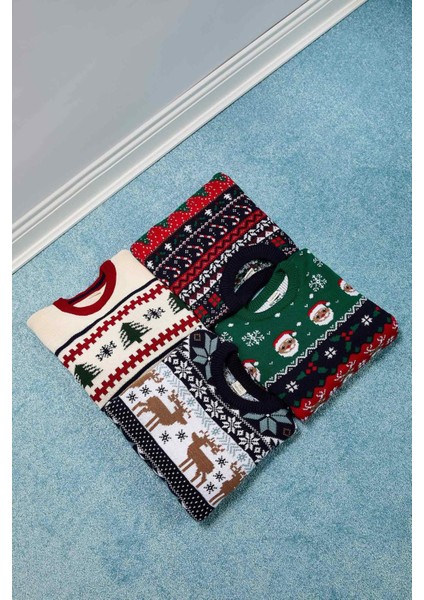 Erkek Çocuk Yılbaşı Temalı Bisiklet Yaka Triko Kazak C9634A824CW