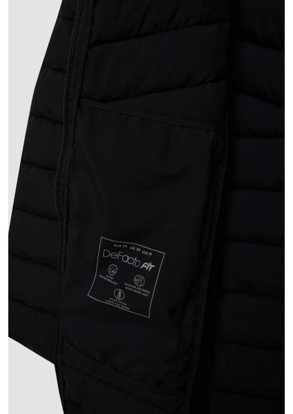 Fit Su Geçirmez Çıkarılabilir Kapüşonlu Fermuar Kapamalı Cepli Uzun Şişme Mont C6035AX24WN