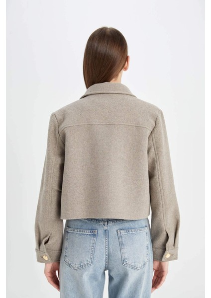 Kısa Kaşe Mont Regular Fit Polo Yaka Düğmeli Cepli Yünlü C9644AX24WN