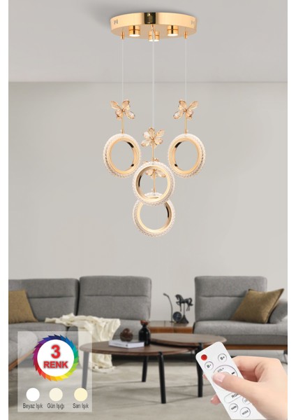 Istanbul Avize Halka 4'lü Gold Ledli Kristal Taşlı Avize