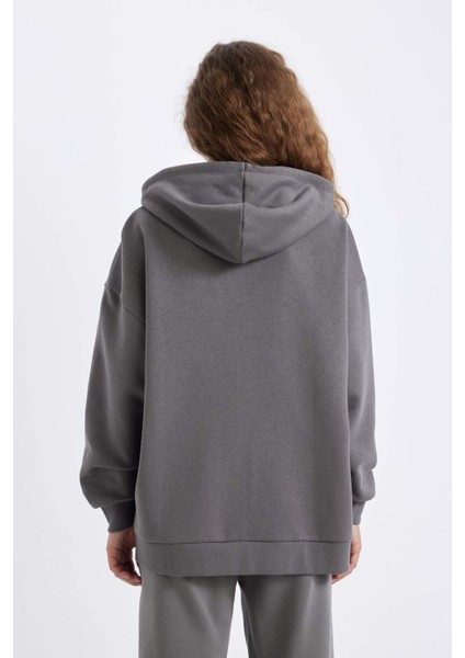 Oversize Geniş Kalıp Kapüşonlu Cepli Basic Düz Fermuarlı Sweatshirt V4233AZ24WN