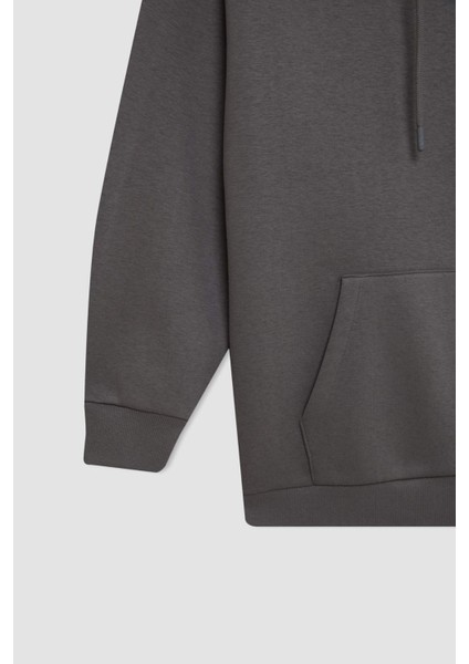 Oversize Geniş Kalıp Kapüşonlu Cepli Basic Düz Fermuarlı Sweatshirt V4233AZ24WN