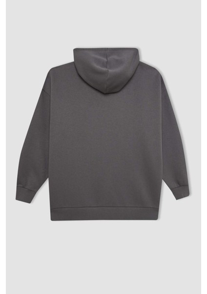 Oversize Geniş Kalıp Kapüşonlu Cepli Basic Düz Fermuarlı Sweatshirt V4233AZ24WN