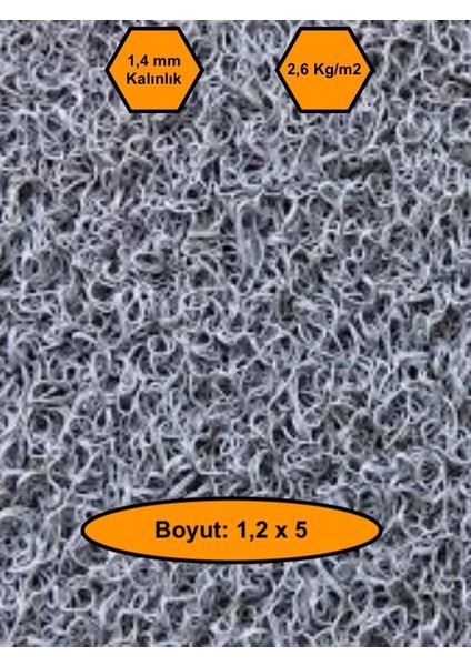 Gri Kıvırcık Plastik Paspas, Dış Mekan Için Paspas, 1,2x5