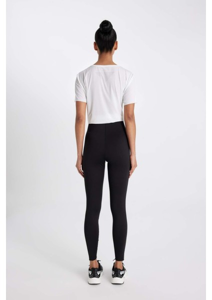 Fit Siyah Yüksek Bel Beli Saran Toparlayıcı Esnek Premium Sporcu Tayt C9191AX24AU